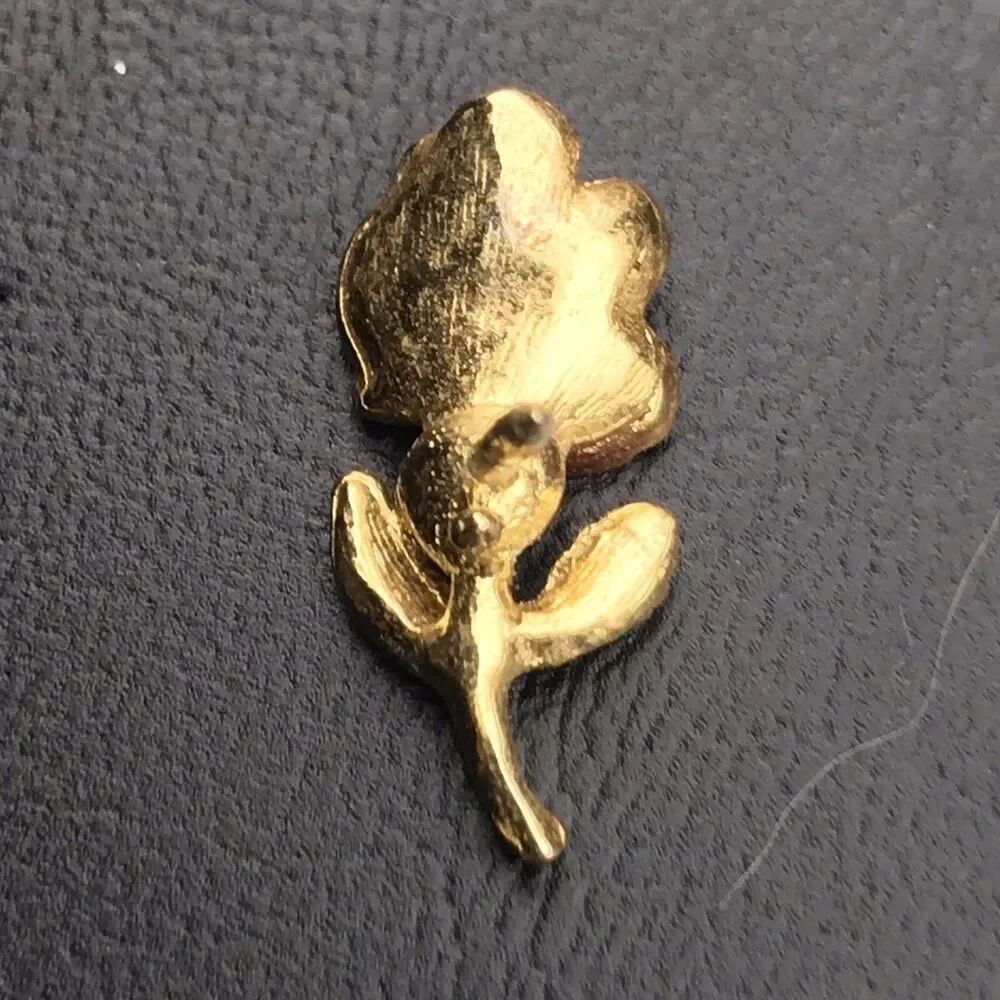 Red Rose Pin Gold Tone Enamel Small Brooch Vintage